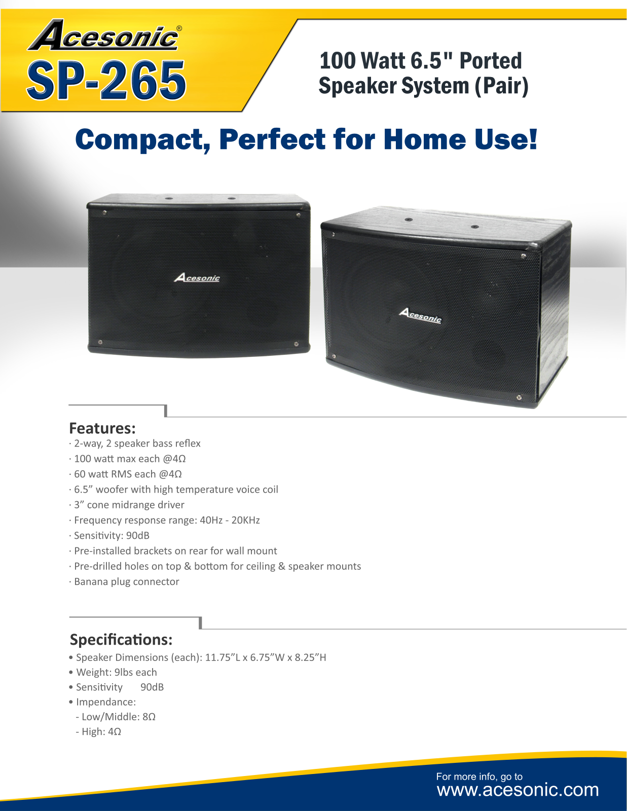 Acesonic SP-265 Datasheet