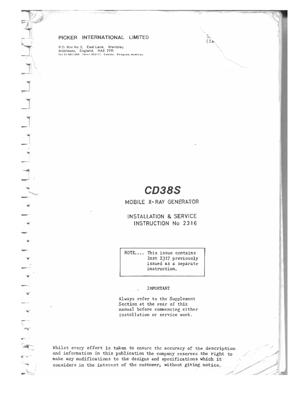 Picker CD38S Service manual - ManualMachine.com