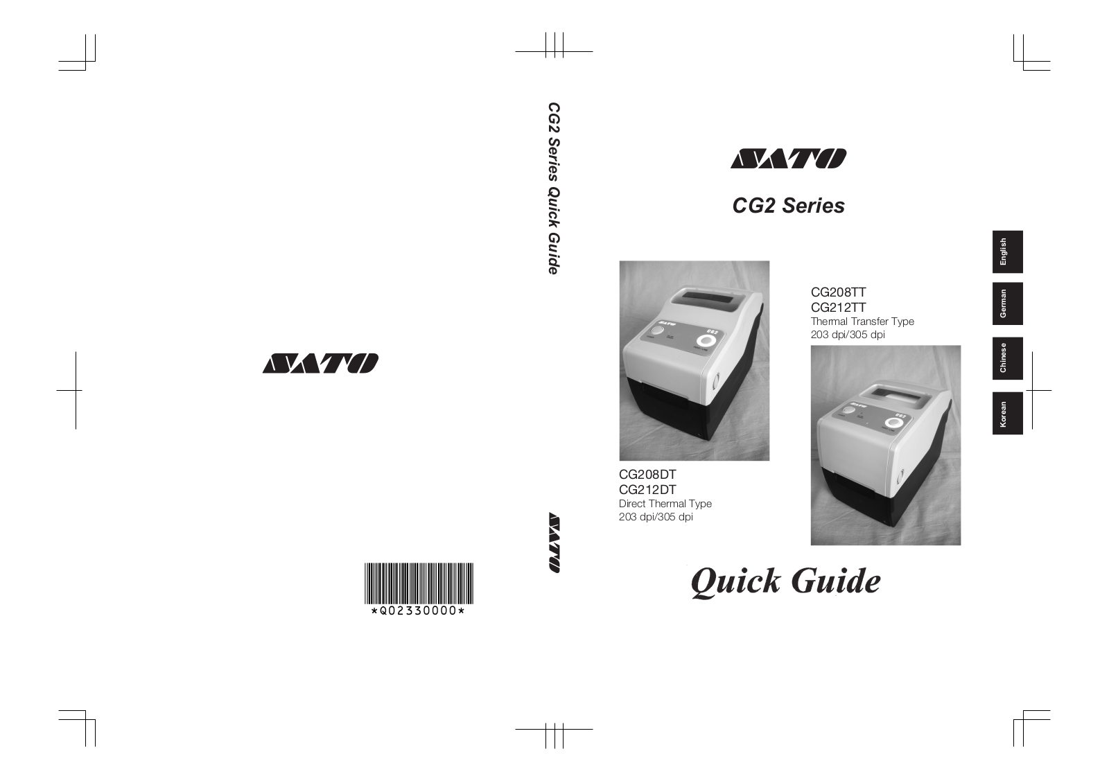 SATO CG2 Series, CG208TT, CG212TT, CG212DT, CG208DT Quick Manual - ManualMachine.com