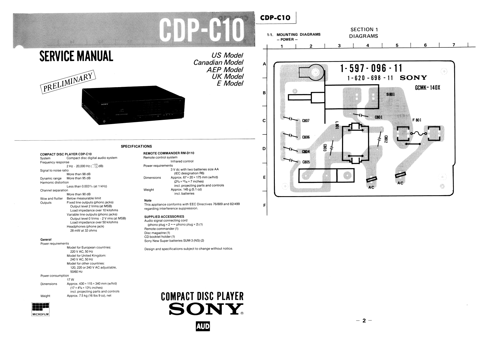 Sony CDPC-10 Service manual