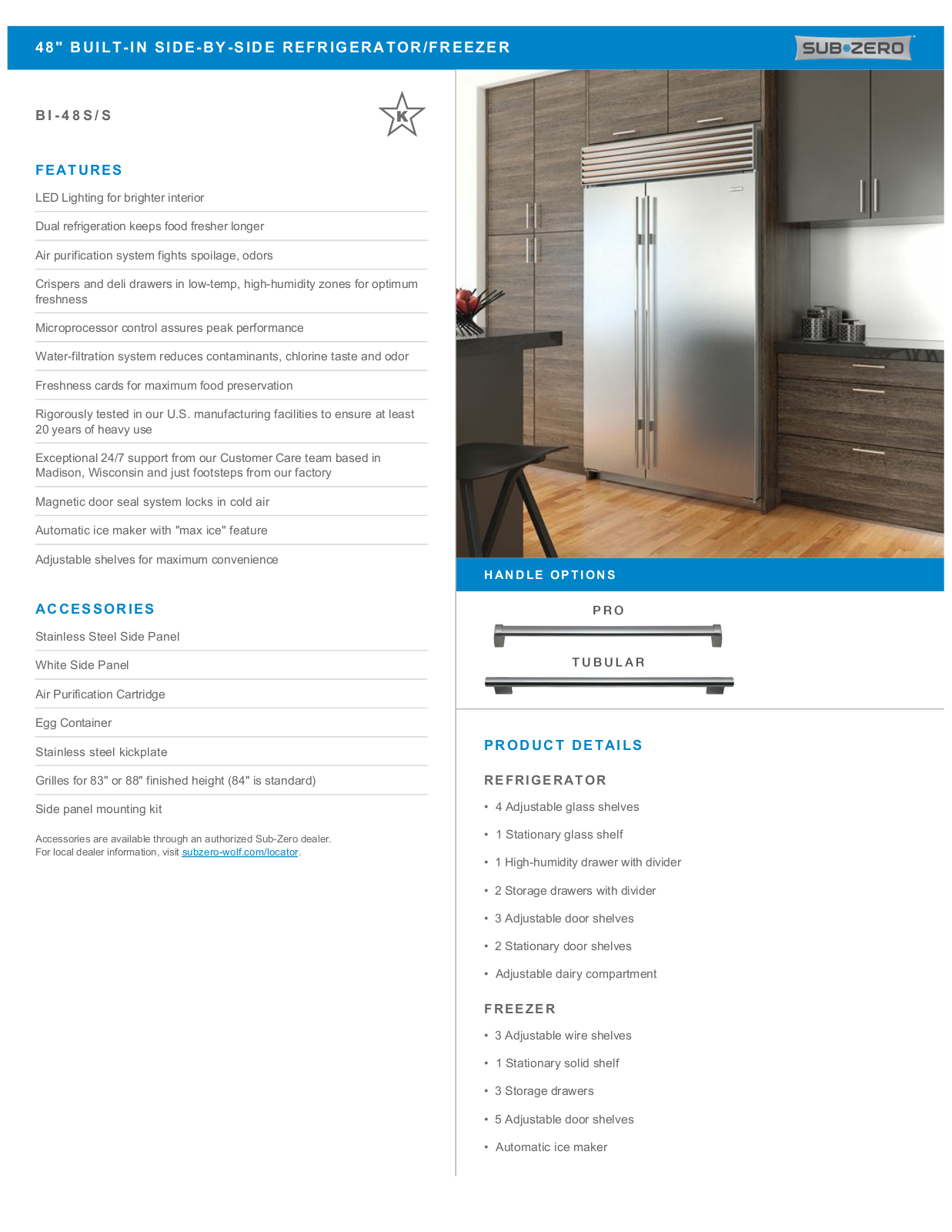 Sub-Zero BI48SSTH, BI48SSPH Specification Sheet