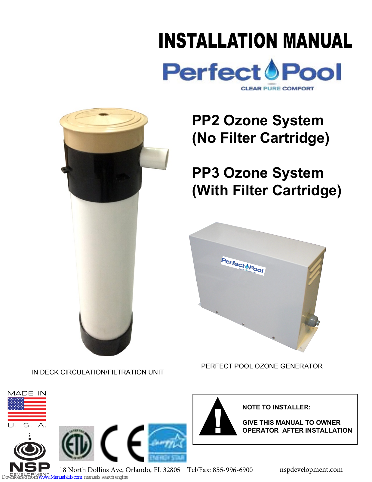 Perfect Pool PP2, PP3 Installation Manual - ManualMachine.com
