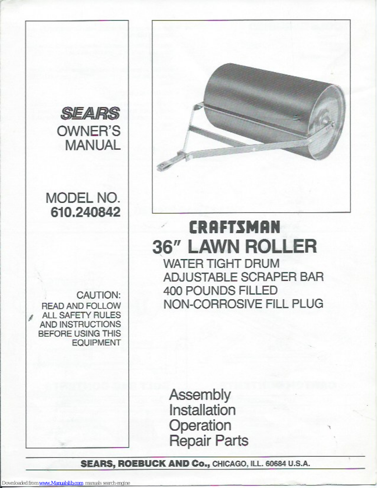 Craftsman 610.240842 Assembly, Installation And Operation Instructions