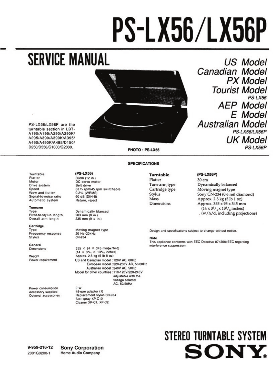 Sony PS-LX56, PS-LX56P Service Manual