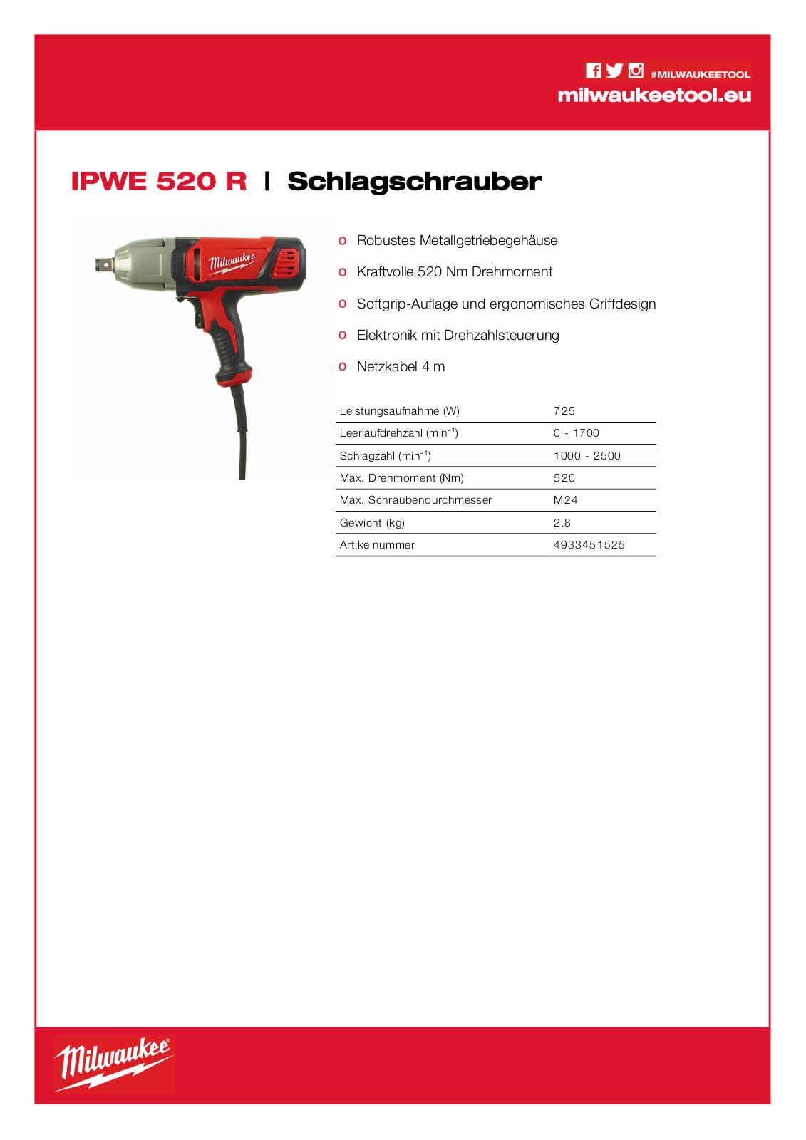 Milwaukee IPWE 520 R User Manual