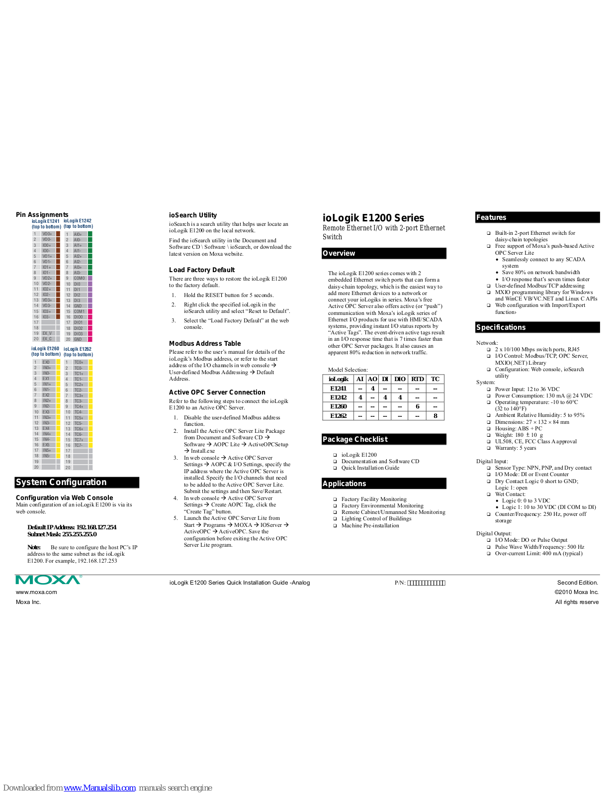 Moxa Technologies ioLogik E1242, ioLogik E1260, ioLogik E1241, ioLogik E1262 Quick Installation Manual