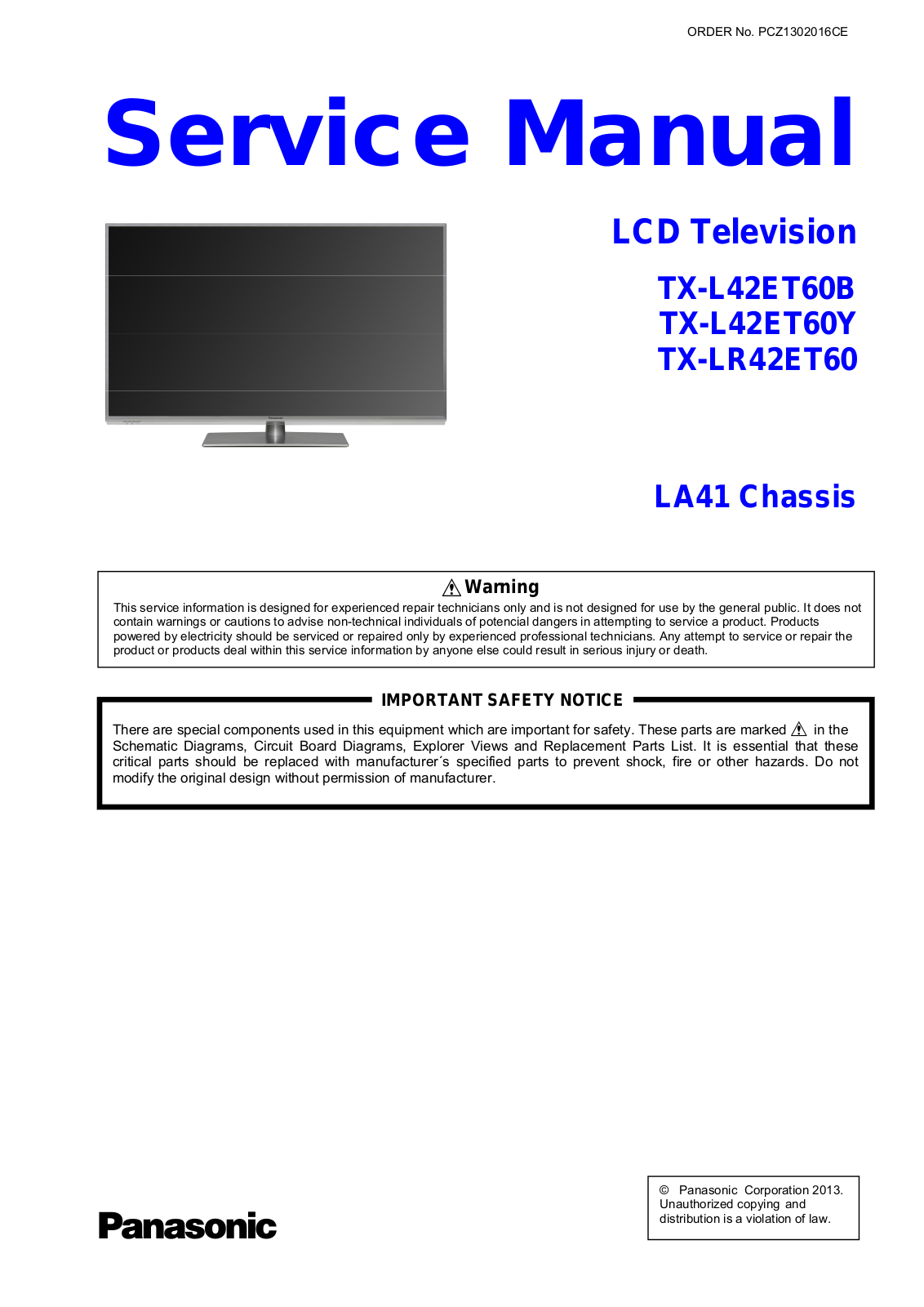 Panasonic TX L42ET60B, TX L42ET60Y, TX LR42ET60 Schematic