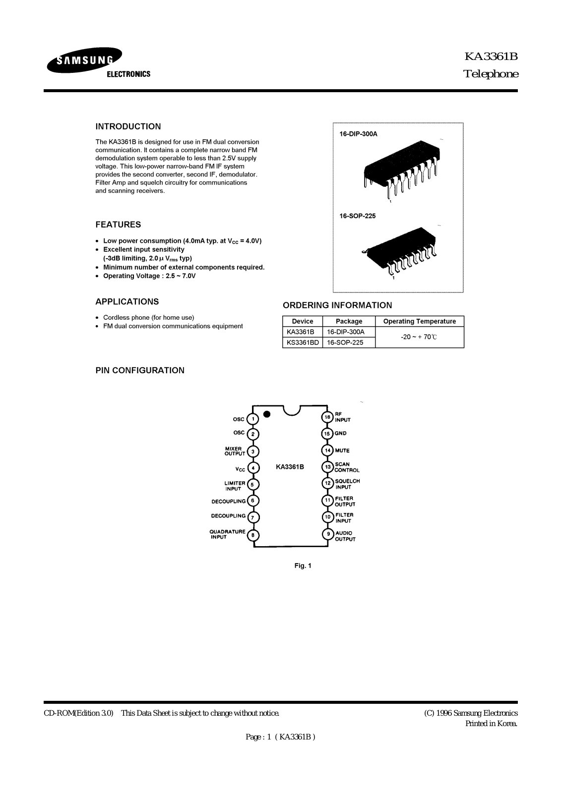 Samsung KA3361B, KA3361BD Datasheet