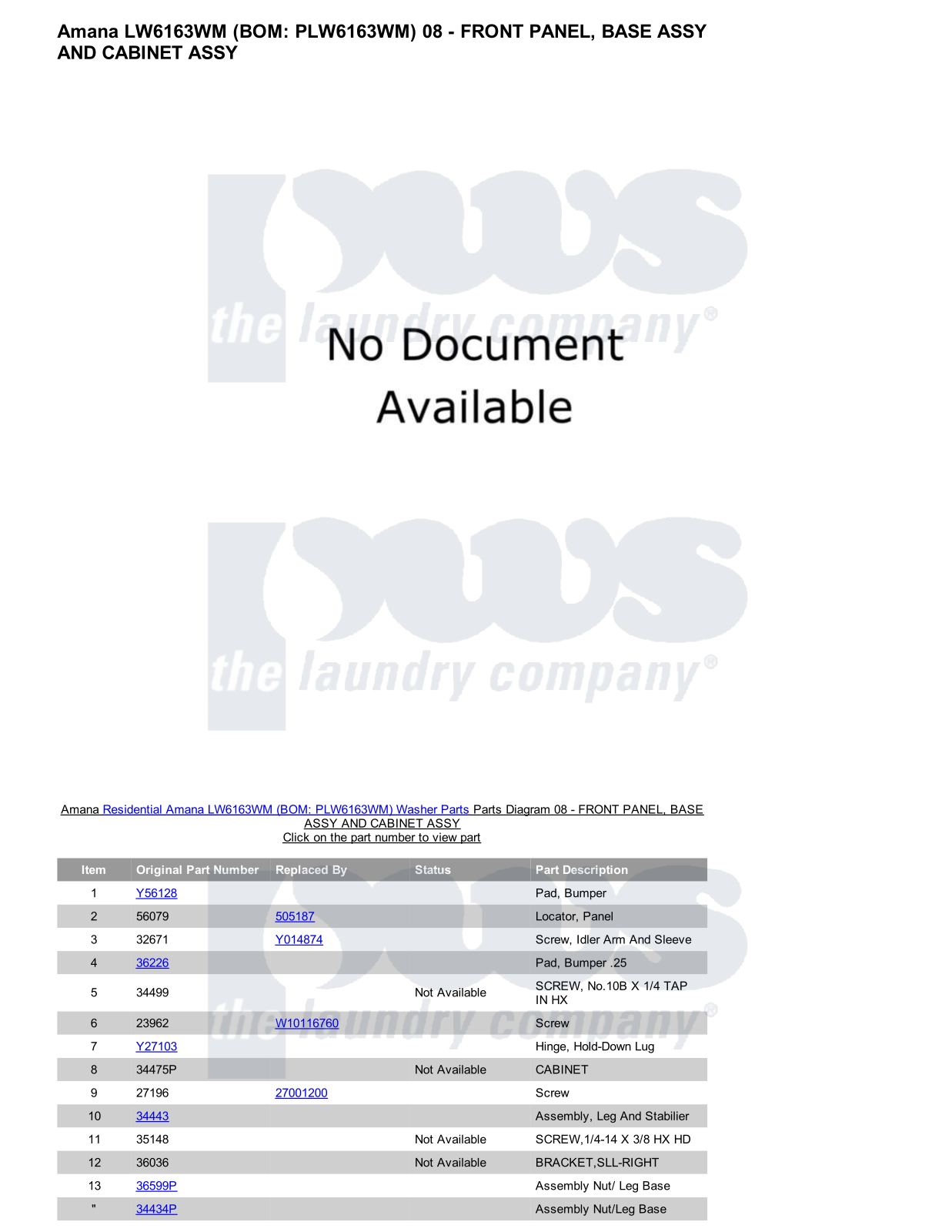 Amana LW6163WM Parts Diagram