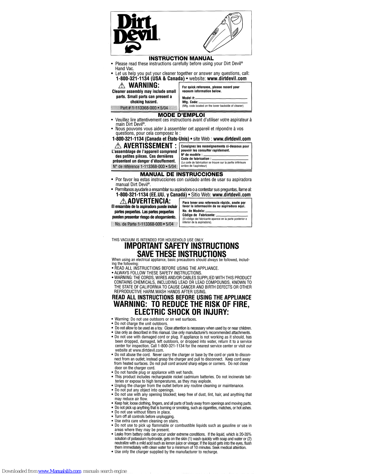 Dirt Devil M0944 Instruction Manual - ManualMachine.com