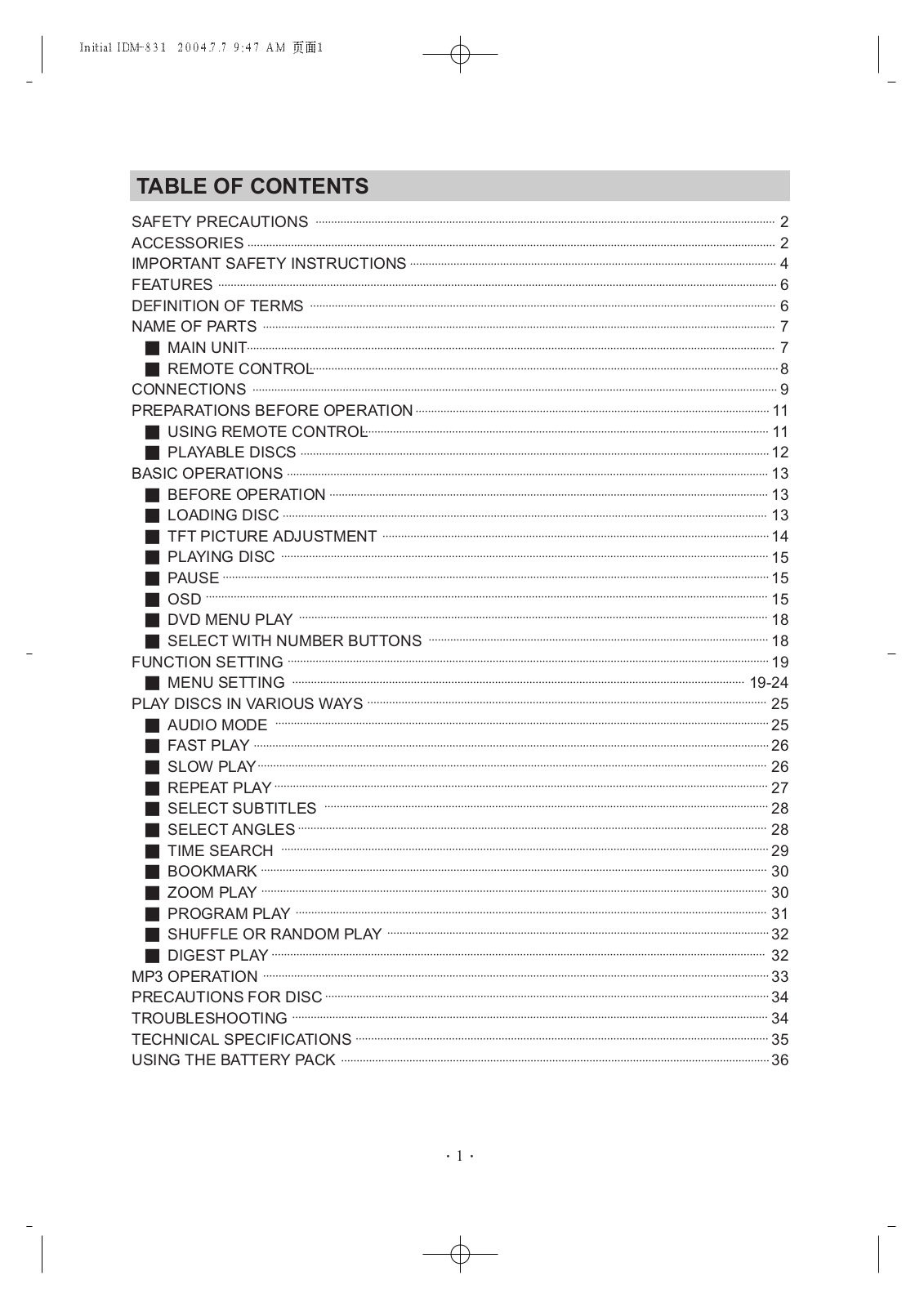 Initial IDM-831 Operating Manual