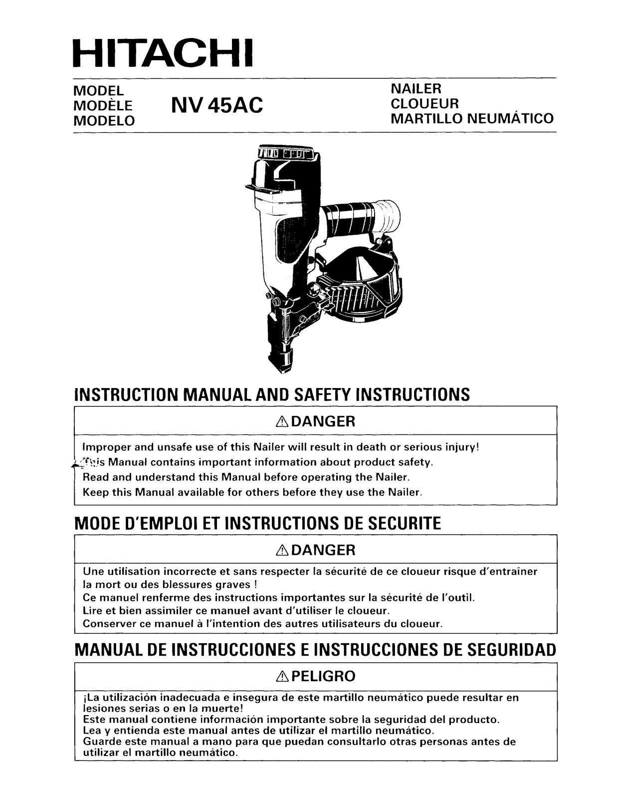 HITACHI NV 45AC User guide