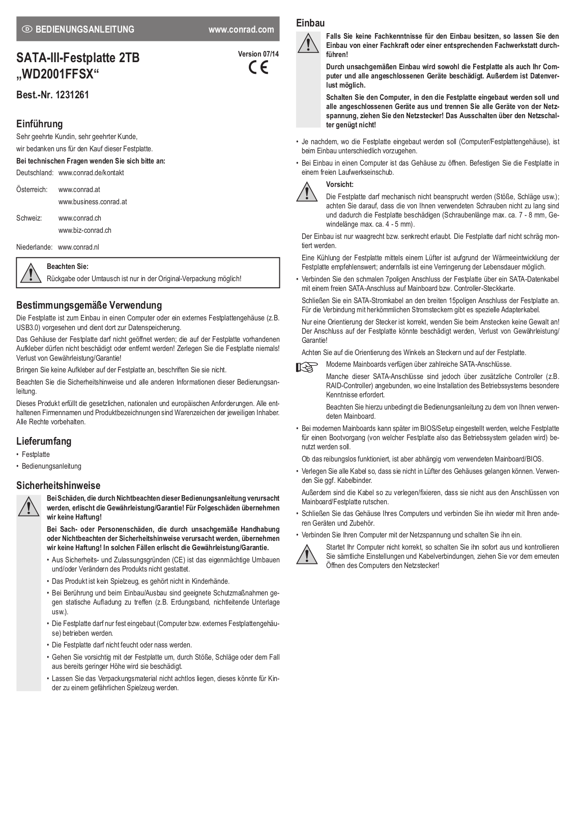 WD WD2001FFSX User guide