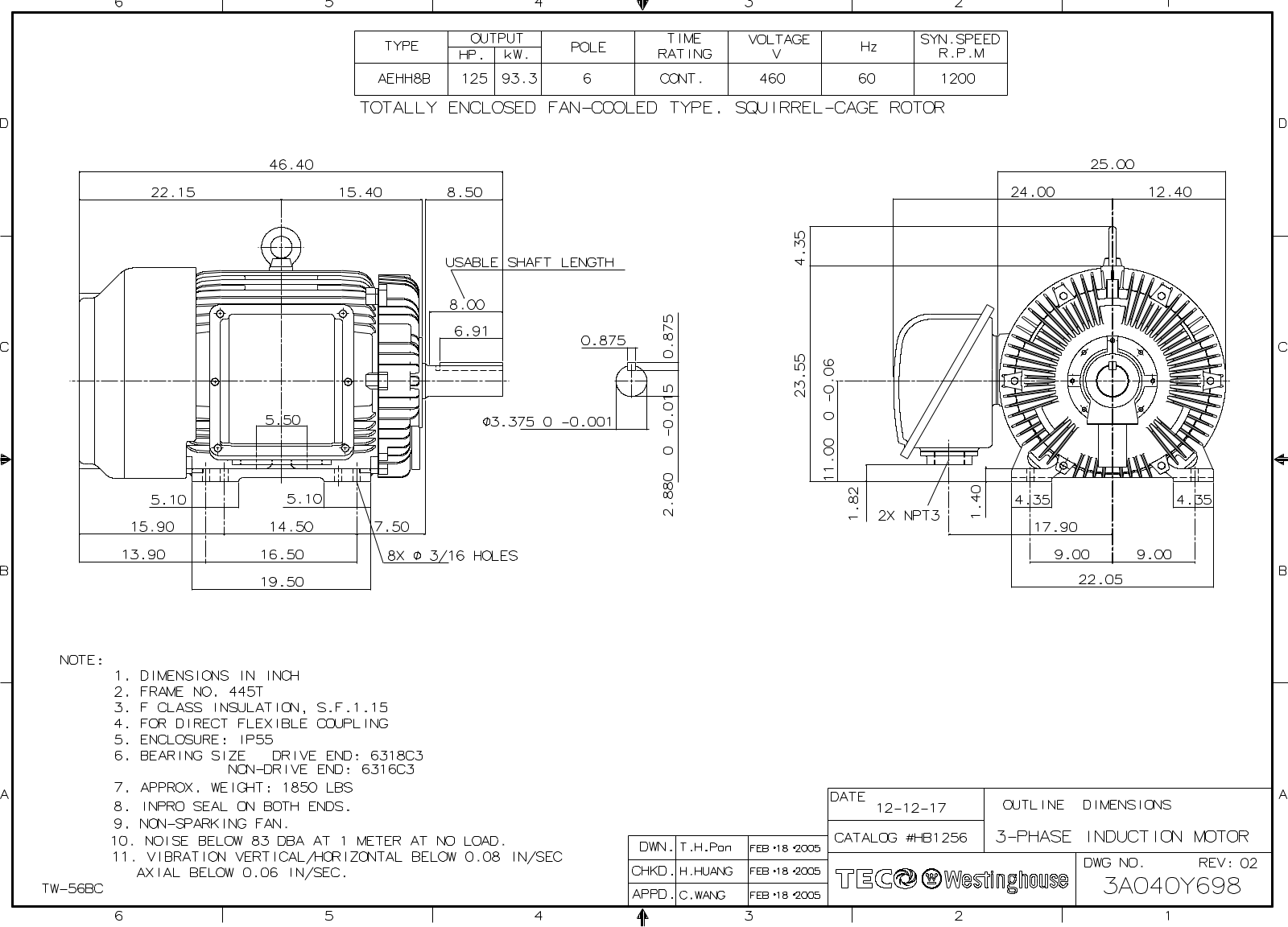 Teco HB1256 Reference Drawing