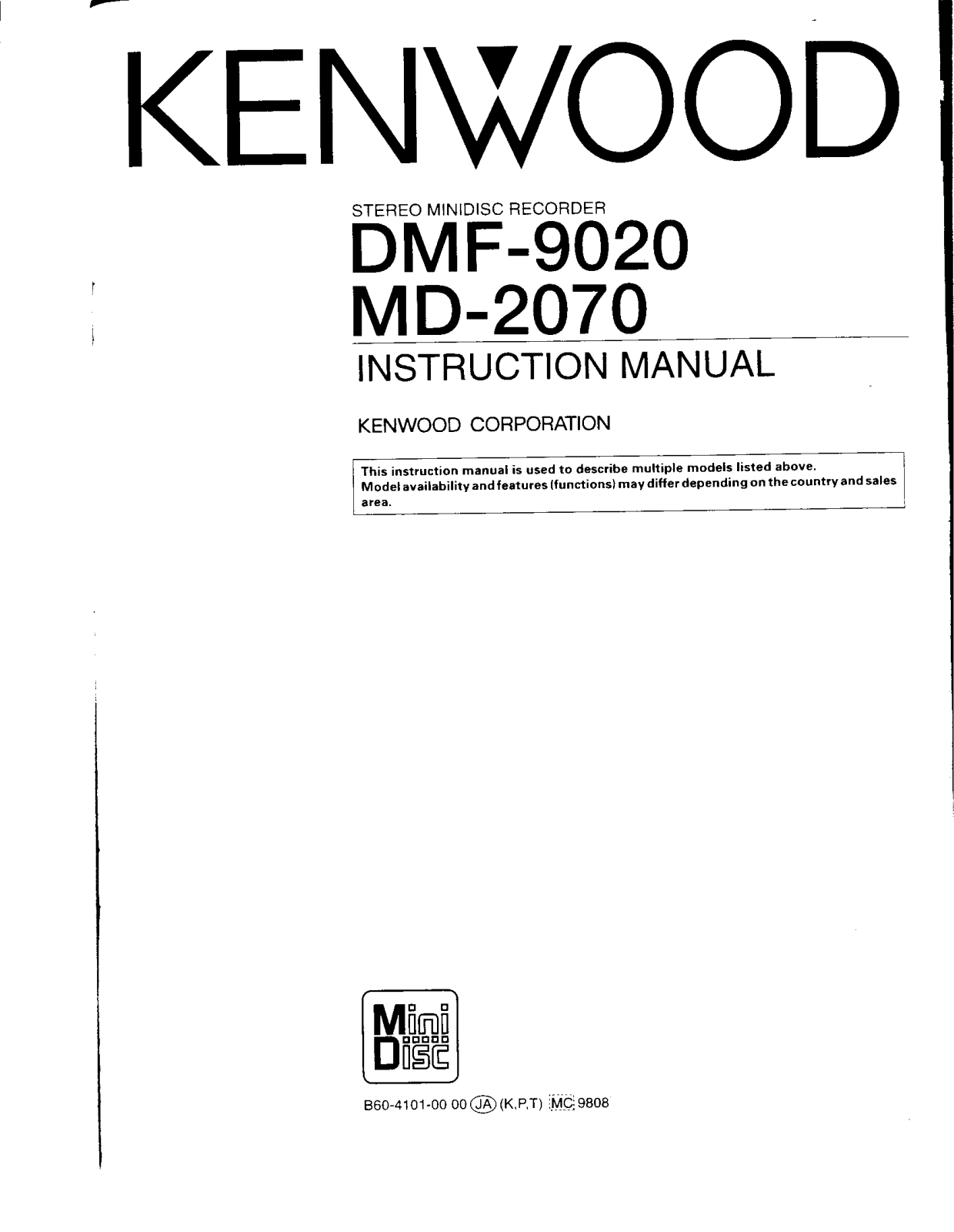 Kenwood MD-2070, DMF-9020 Owner's Manual