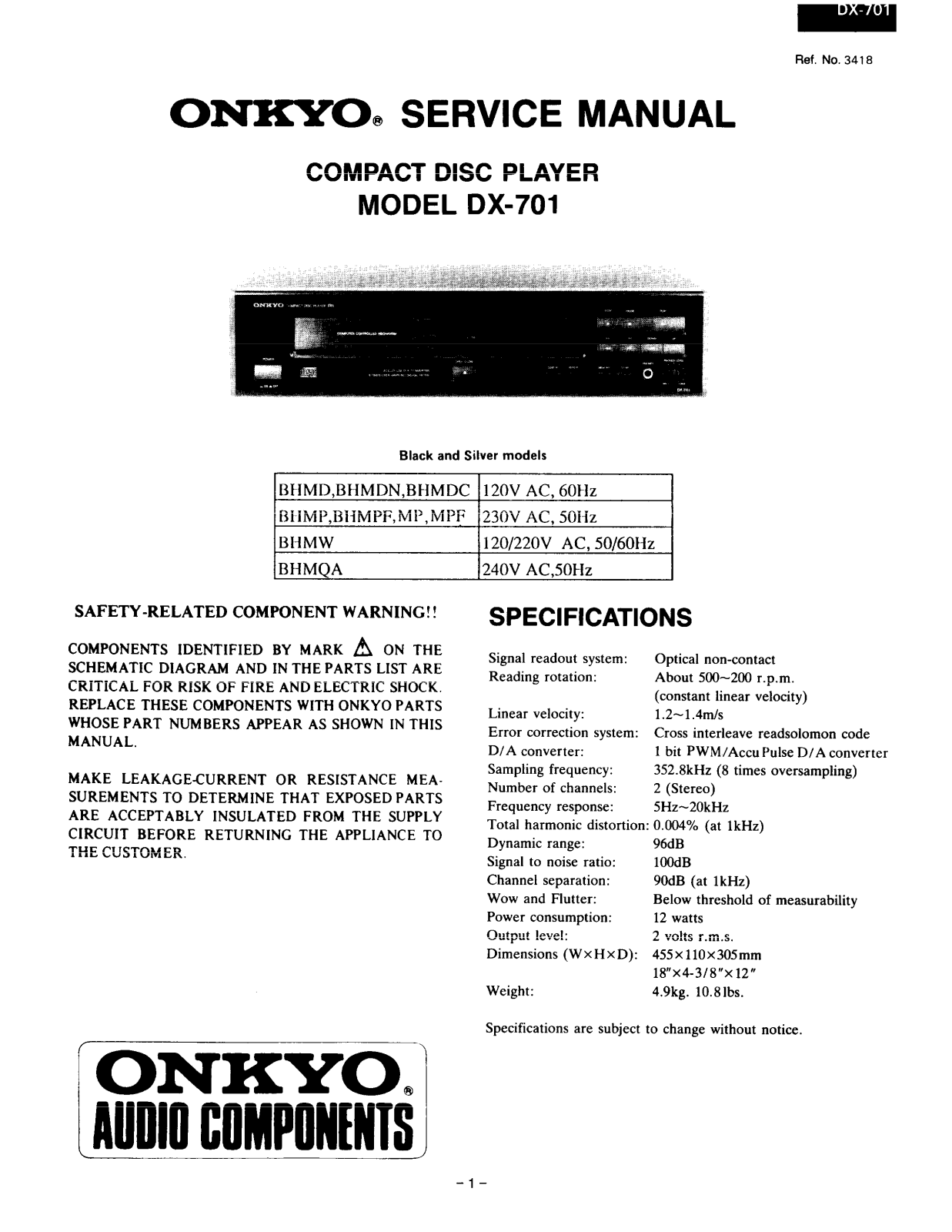 Onkyo DX-701 Service manual