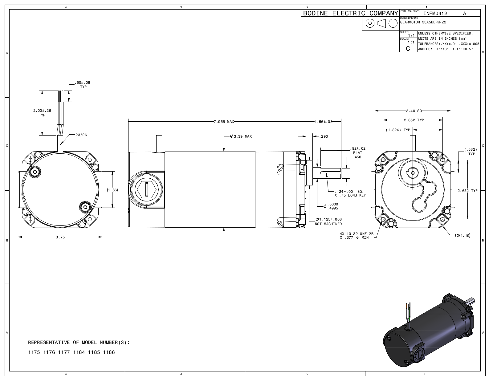 Bodine 1175, 1176, 1177, 1184, 1185 Reference Drawing