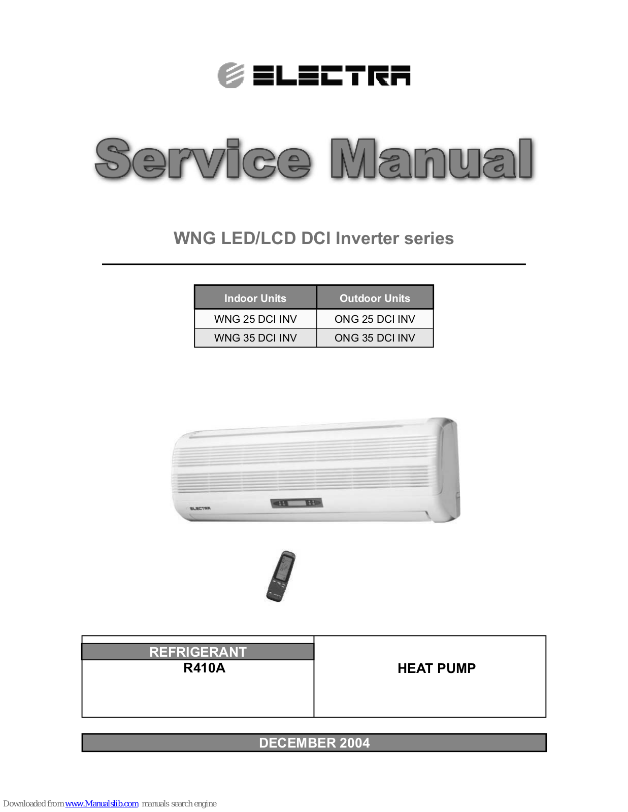 Electra WNG 25 DCI INV, ONG 25 DCI INV, WNG 35 DCI INV, ONG 35 DCI INV Service Manual