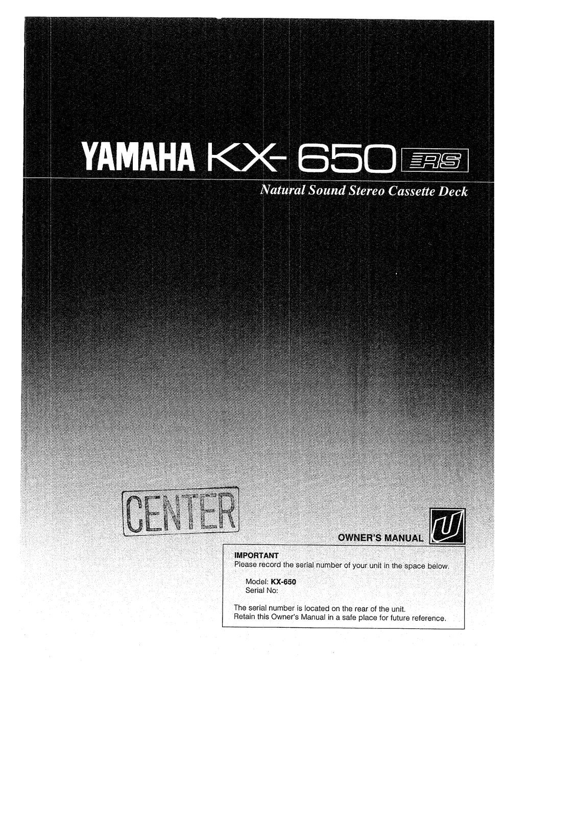 Yamaha KX-650, KX-650RS Owner Manual