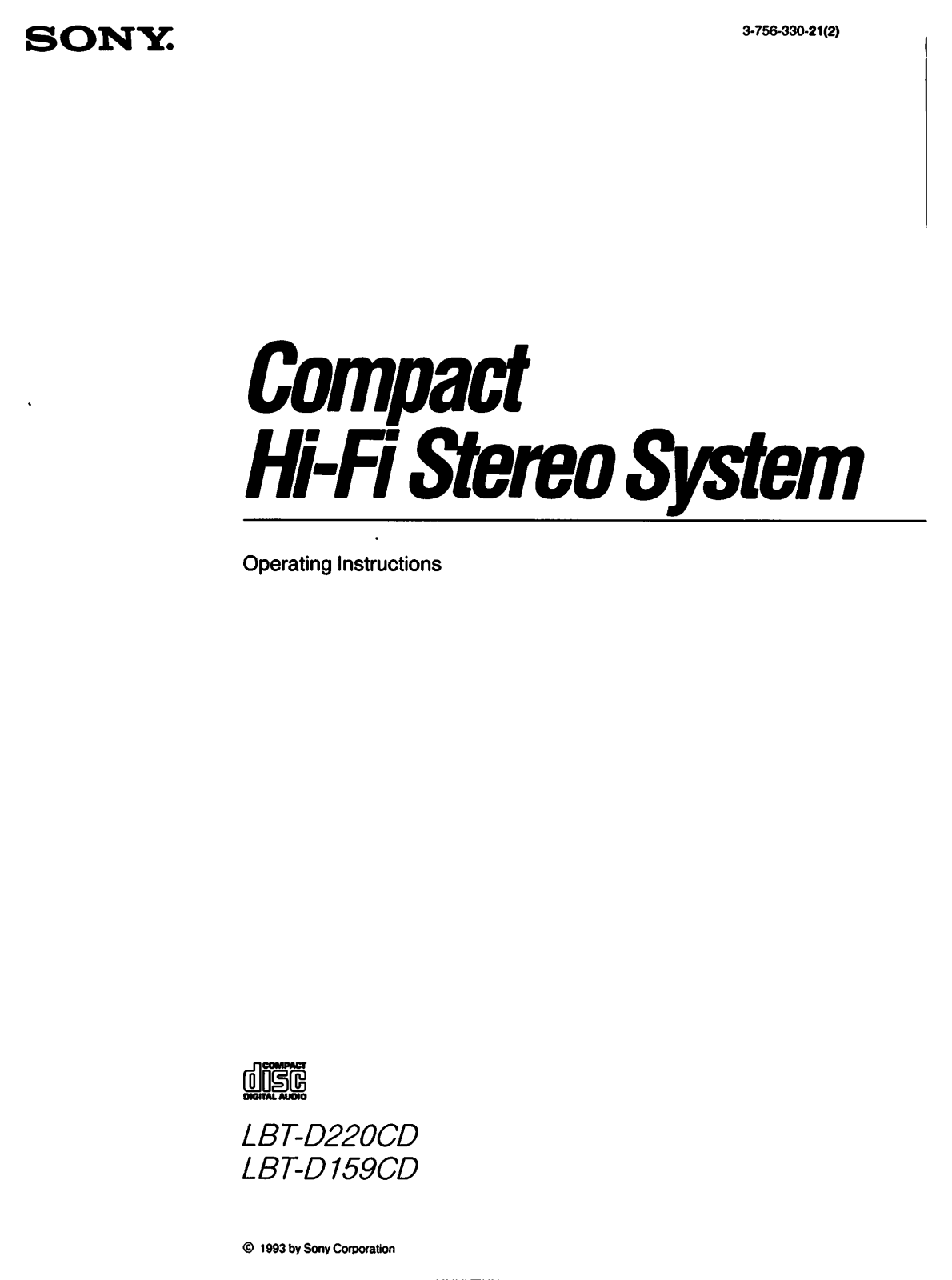 Sony LBT-D220CD, LBT-D159CD Operating Instructions