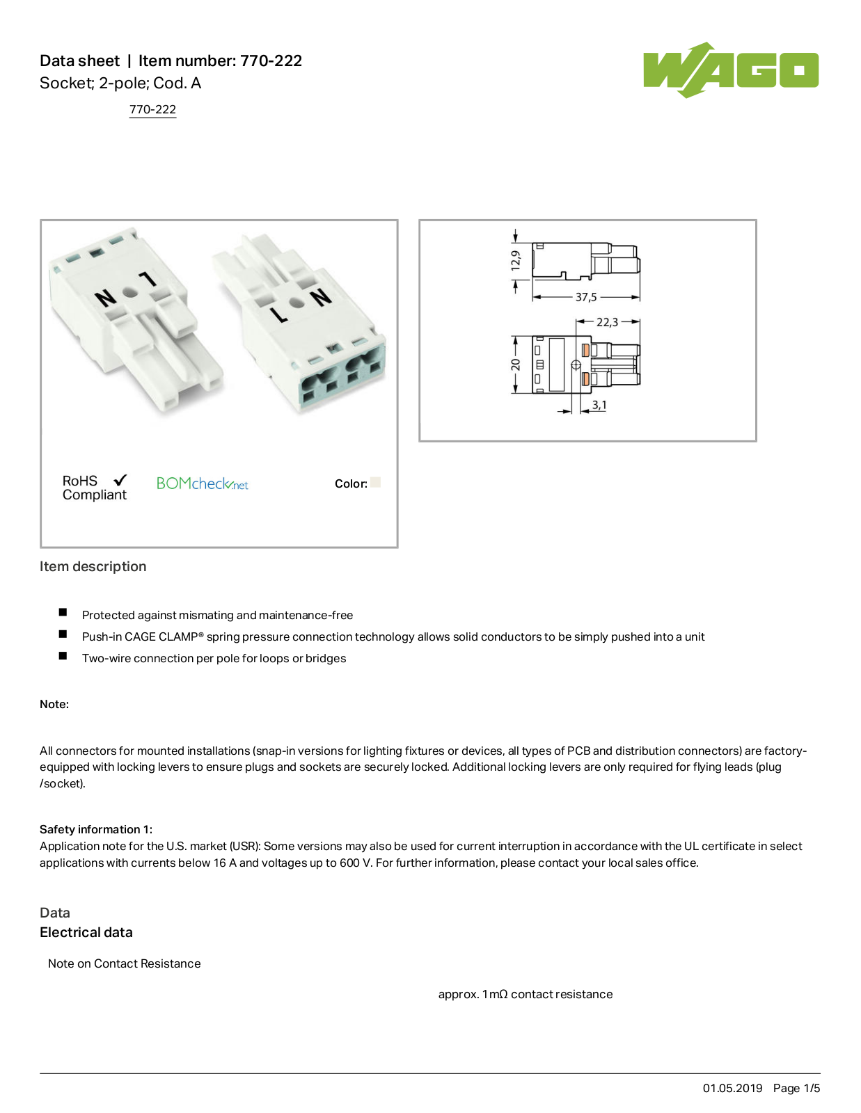 Wago 770-222 Data Sheet