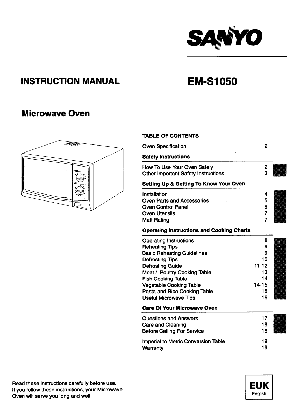 Sanyo EM-S1050 Instruction Manual