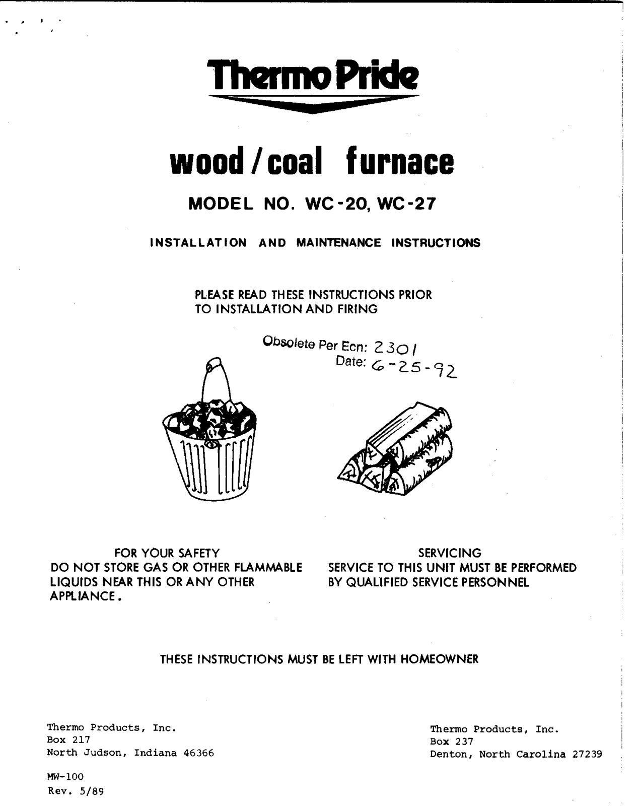 Thermo Products wc-27, wc-20 User Manual