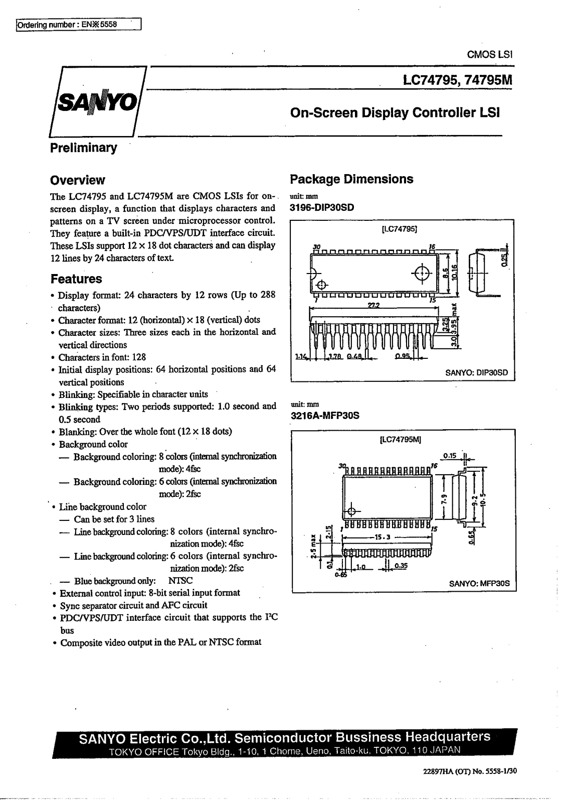 SANYO LC74795 Datasheet