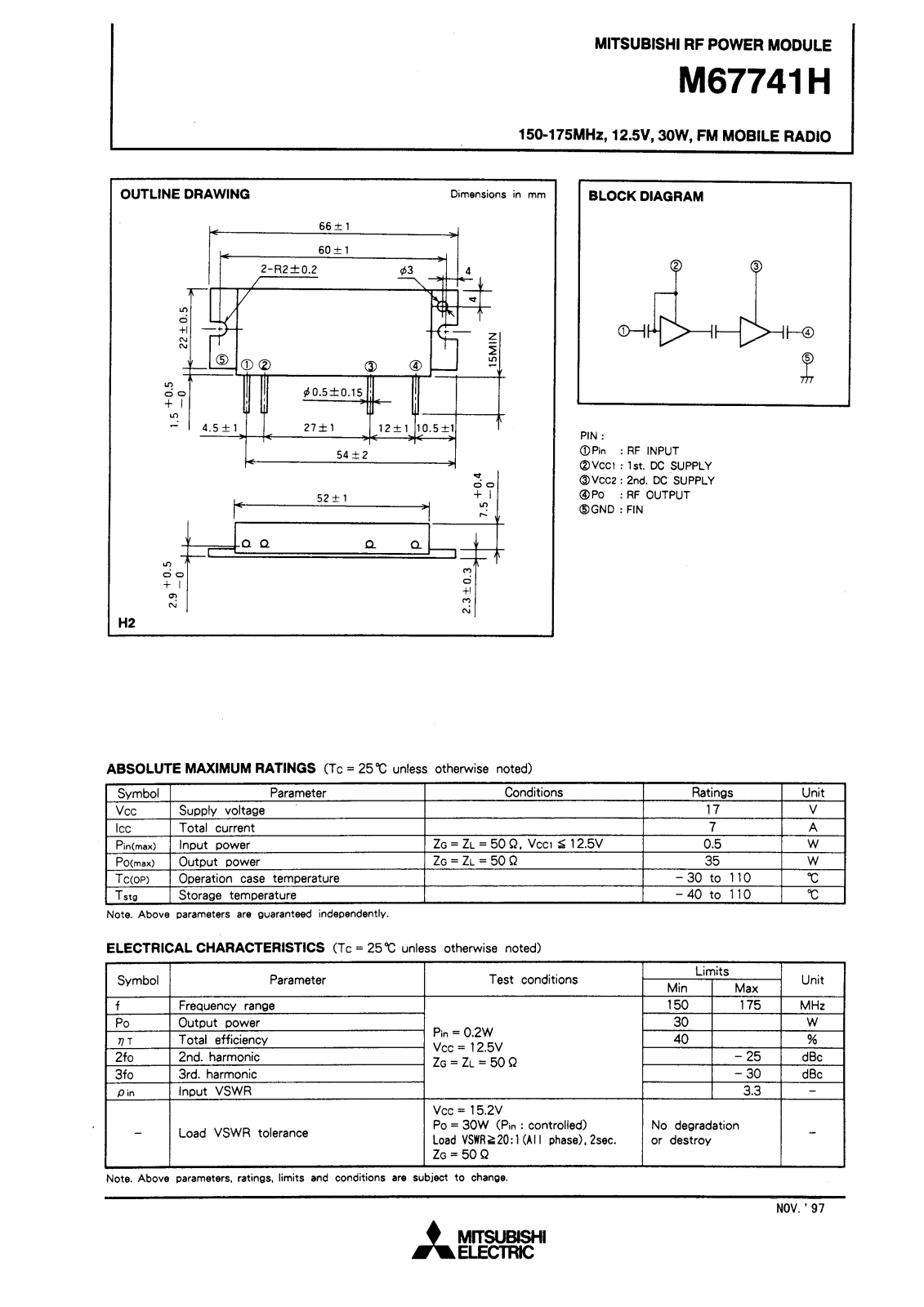 Mitsubishi M67741H Datasheet