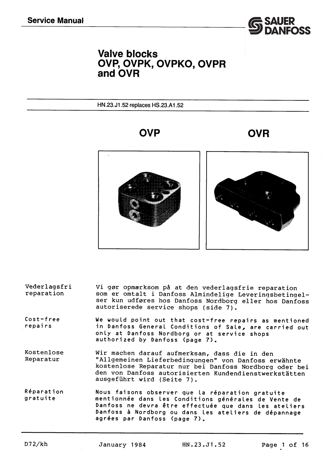 Danfoss OVP, OVPR, OVPK, OVPKO, OVR Service guide