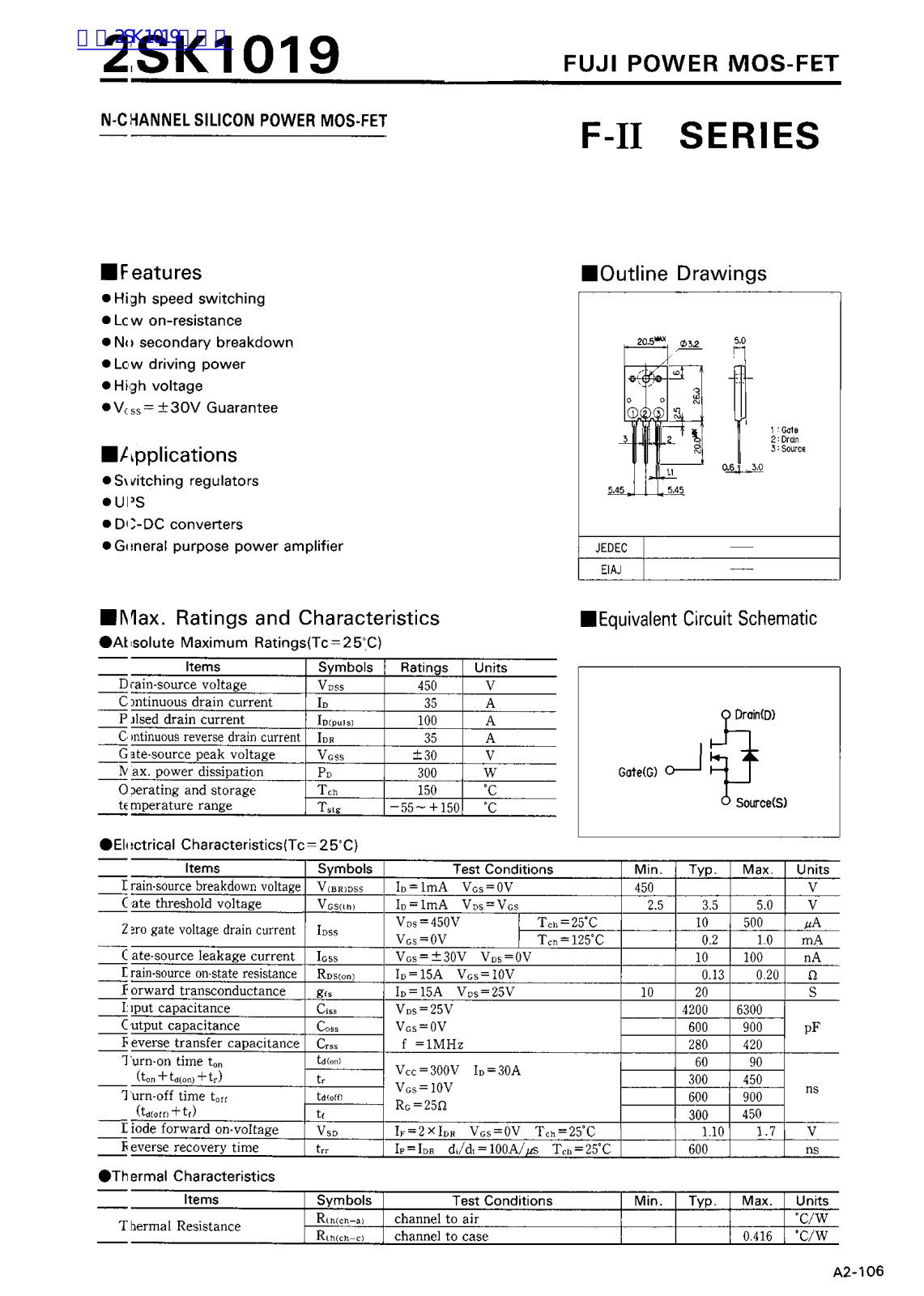 FUJI ELECTRIC 2SK1019 Service Manual