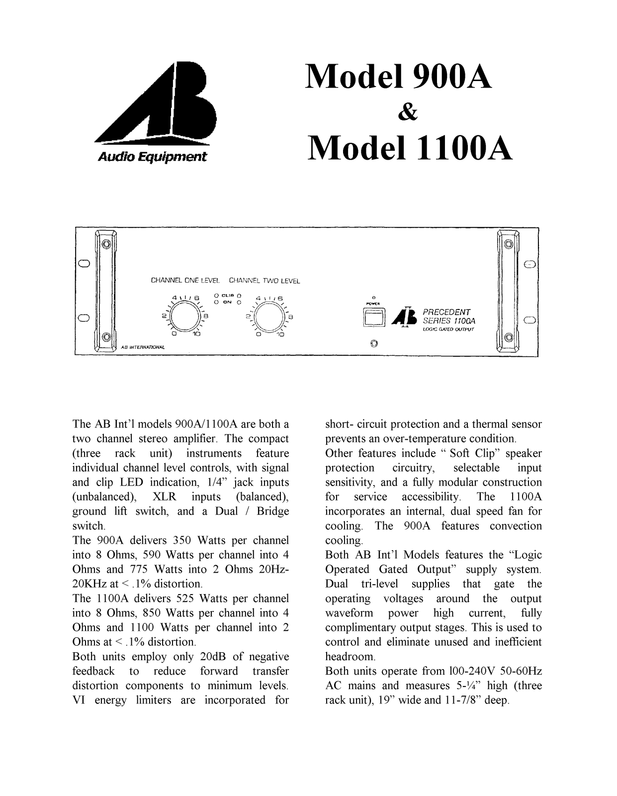 AB International 1100-A, 900-A Brochure