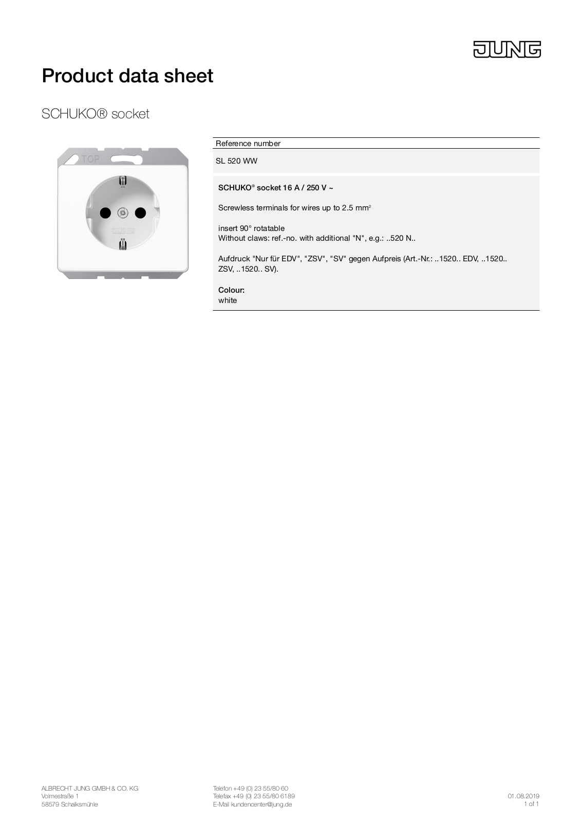 Jung SL 520 WW User Manual