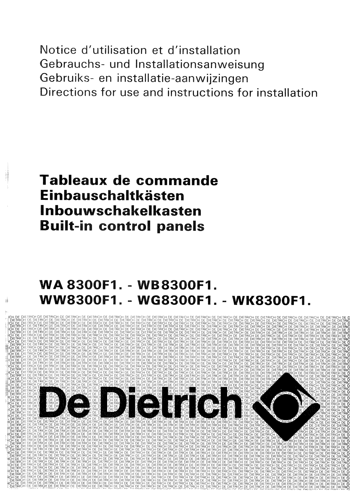 De dietrich WG8300F1, WK8300F1, WW8300F1, WB8300F1 User Manual