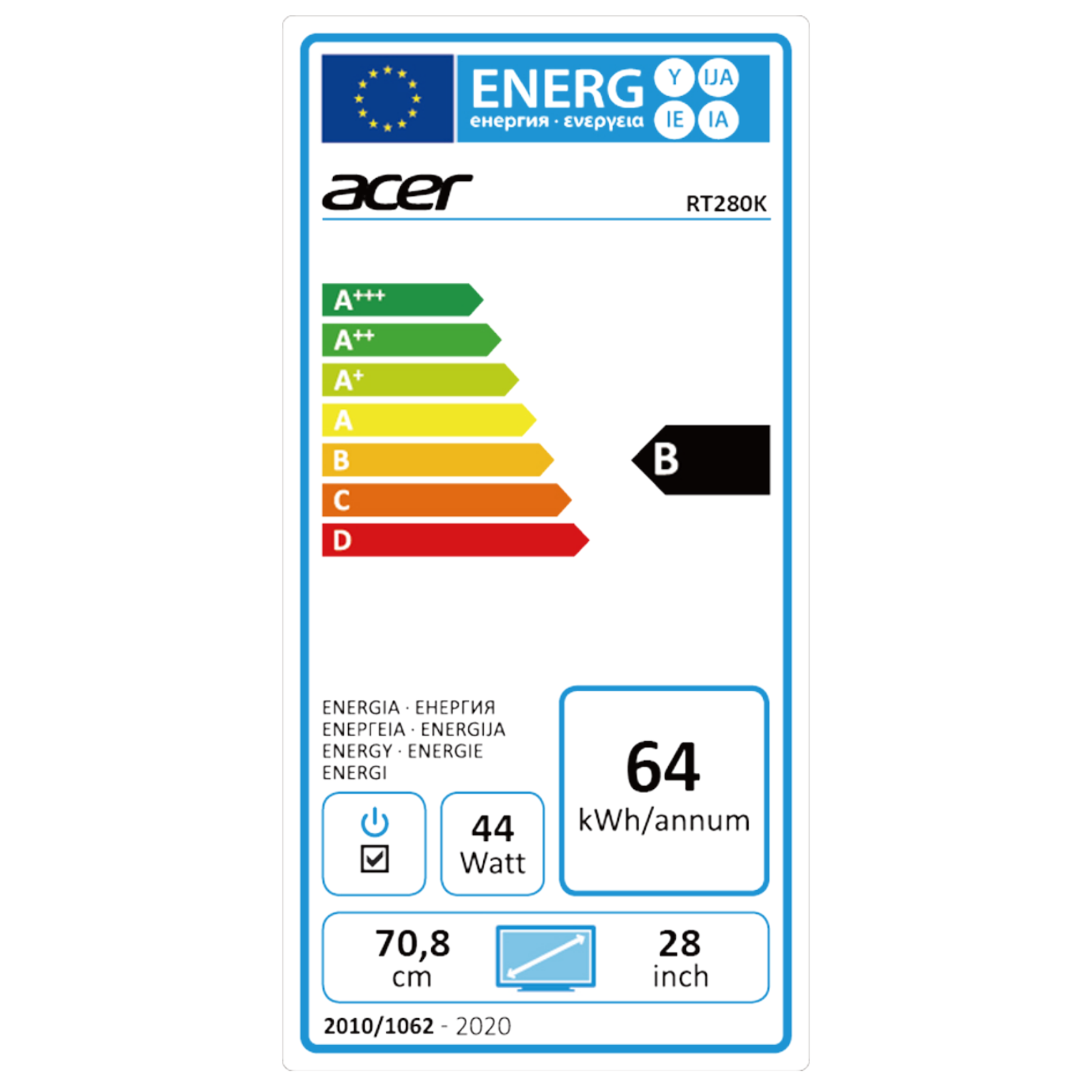 Acer RT280KA Energy label