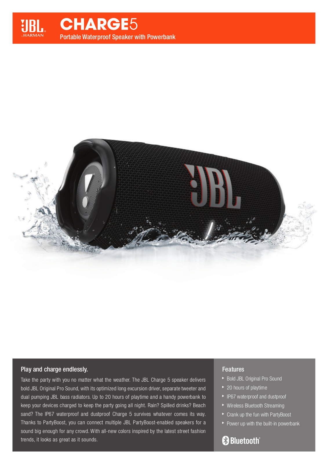 JBL Charge 5 Specification Sheet