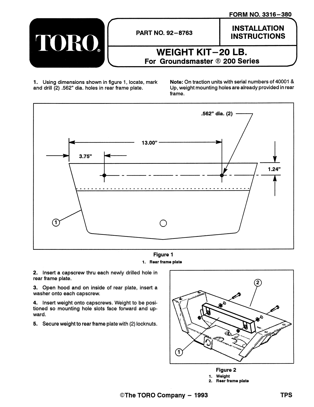 Toro 92-8763 Installation Instructions