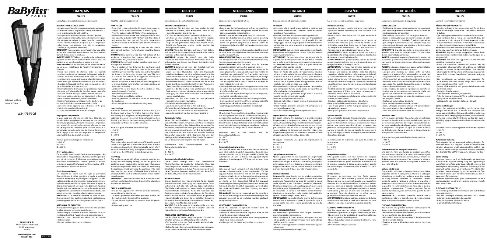 Babyliss W2447E User Manual