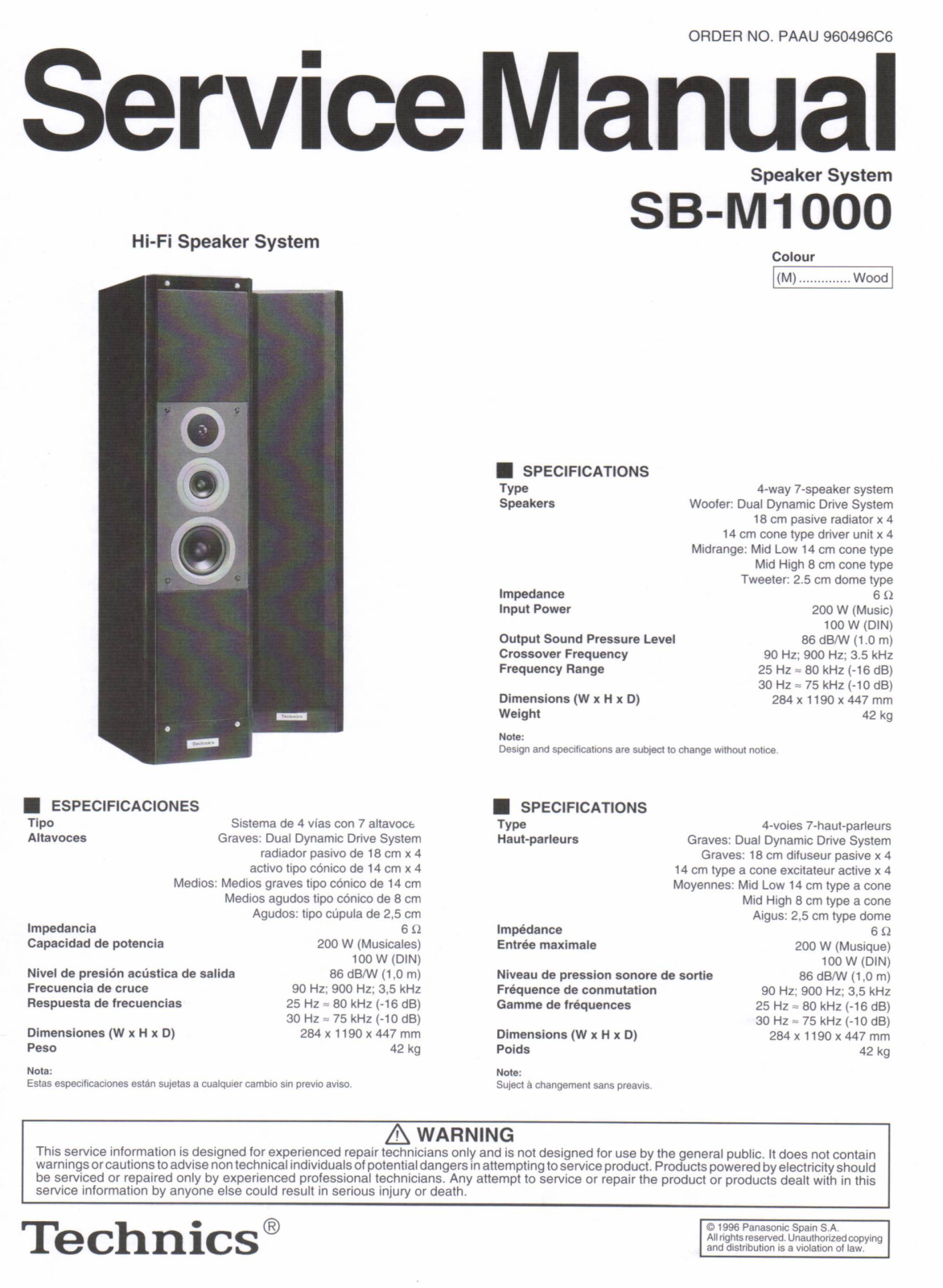 Technics SB-M1000 Service Manual