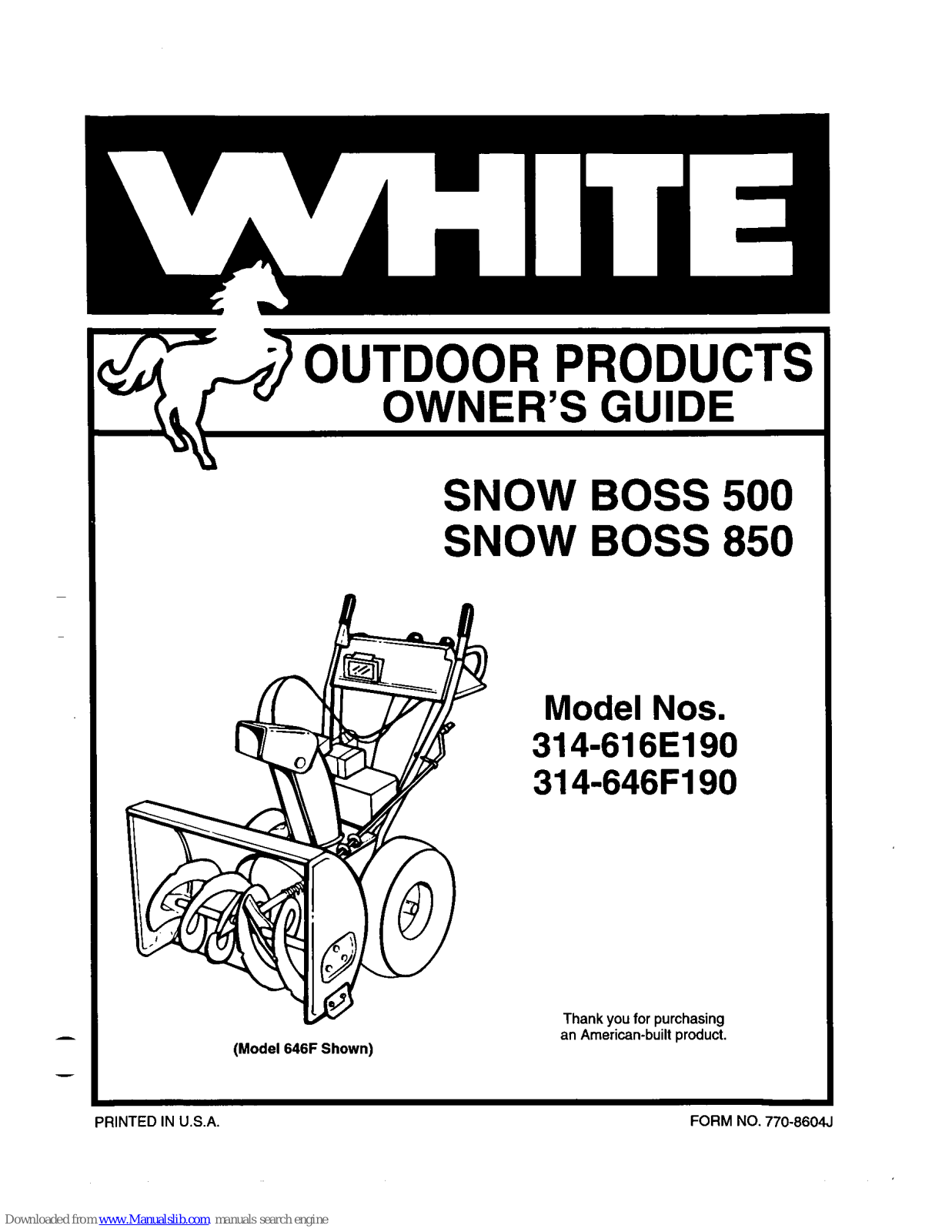 White Outdoor 314-616E190, 314-646F190 Owner's Manual