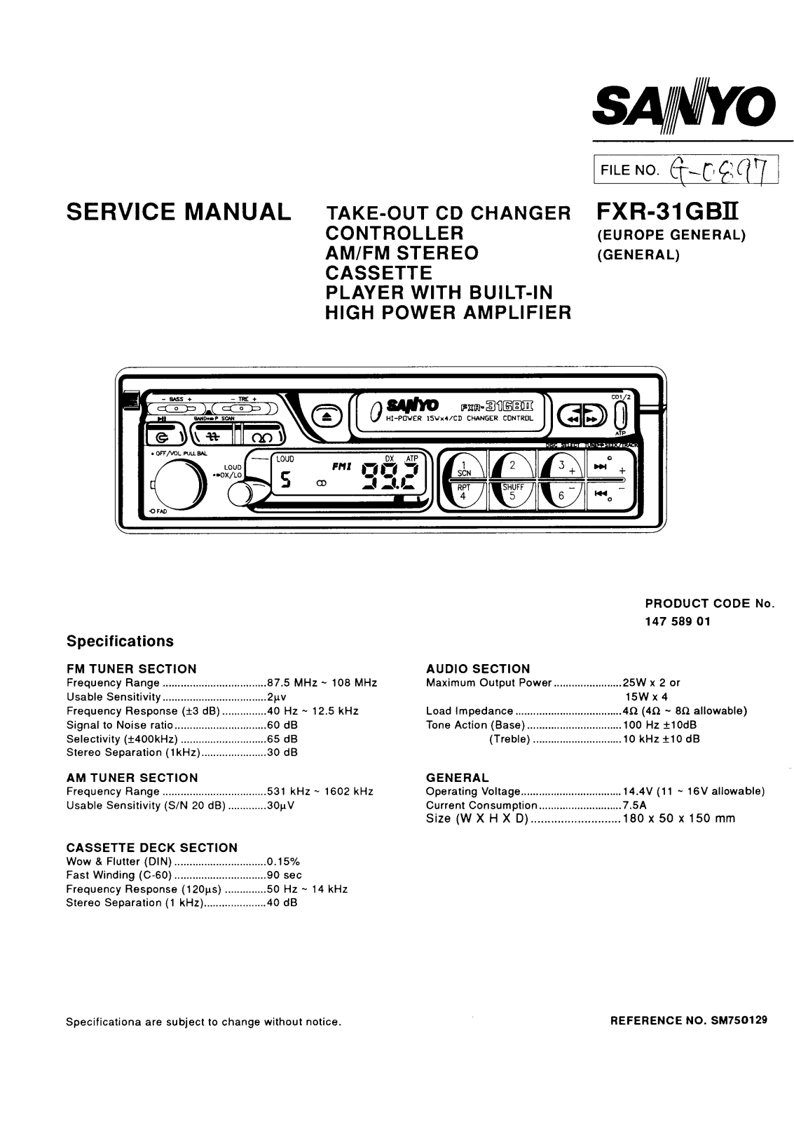 Sanyo FXR-31-G Service manual