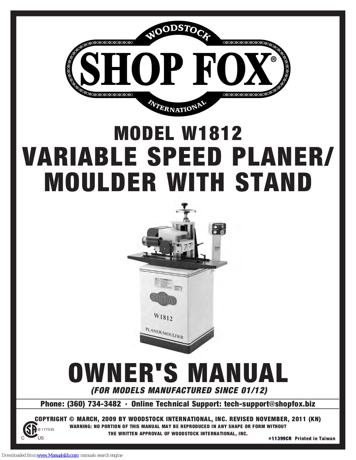 Shop fox W1812 Owner's Manual