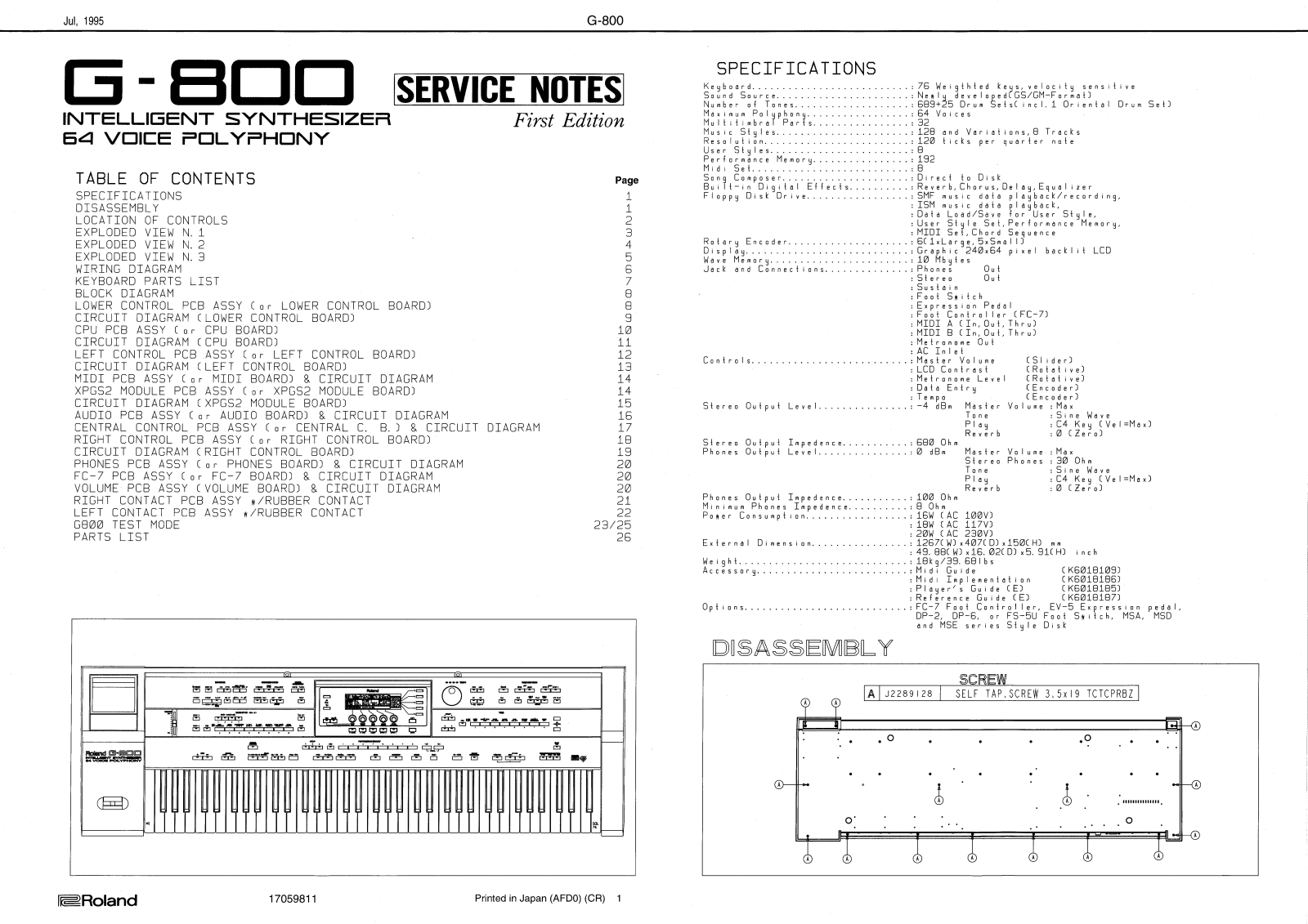 Roland G-800 Schematic