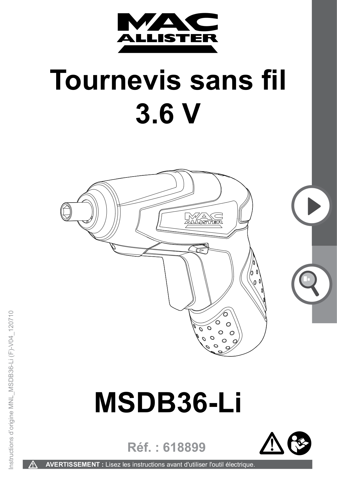 Mac allister TOURNEVIS SANS FIL 3.6 V User Manual