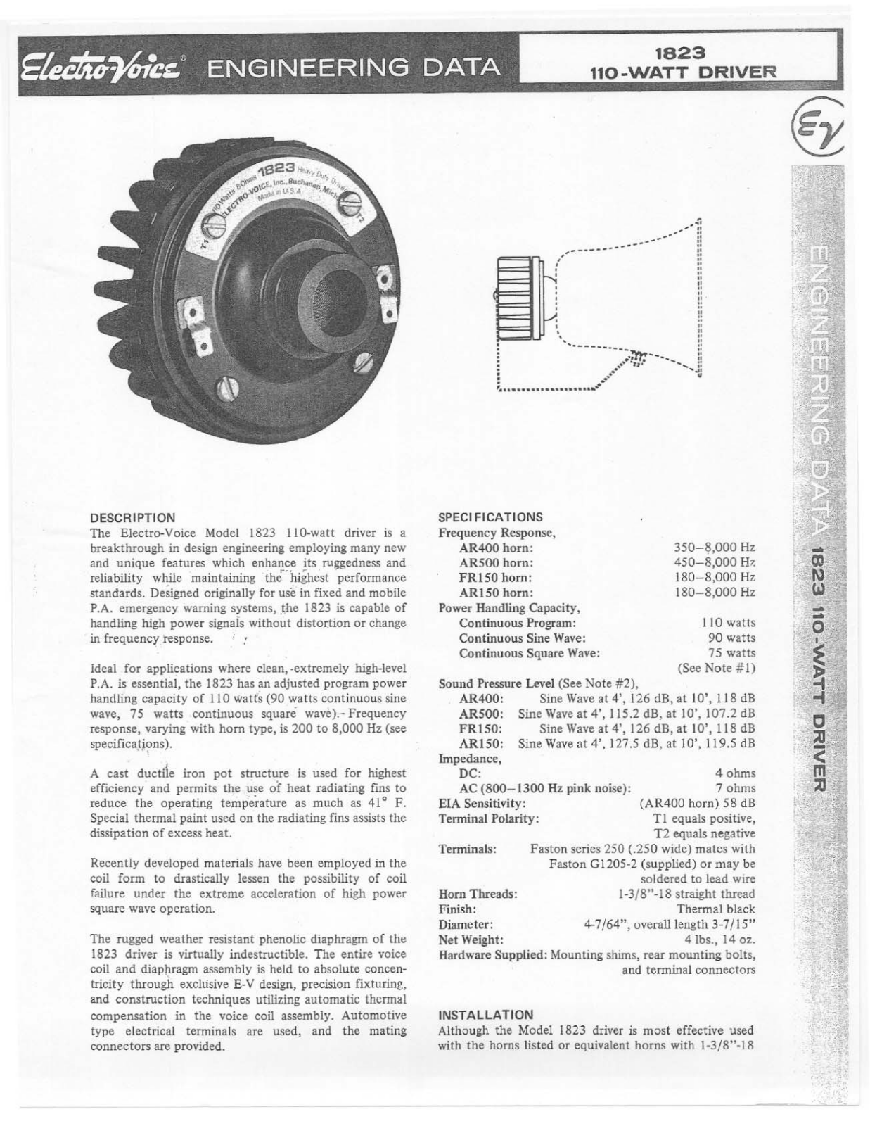 Electro-voice 1823 specification and instructions