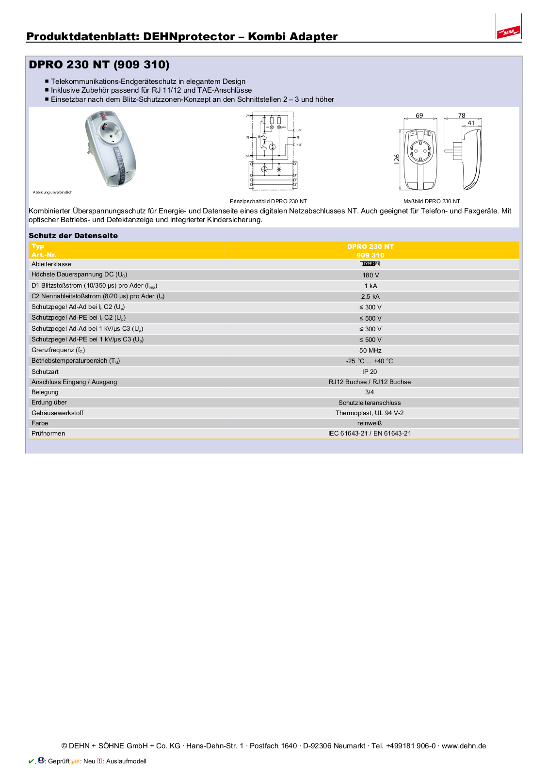 DEHN DPRO 230 NT Datasheet - ManualMachine.com