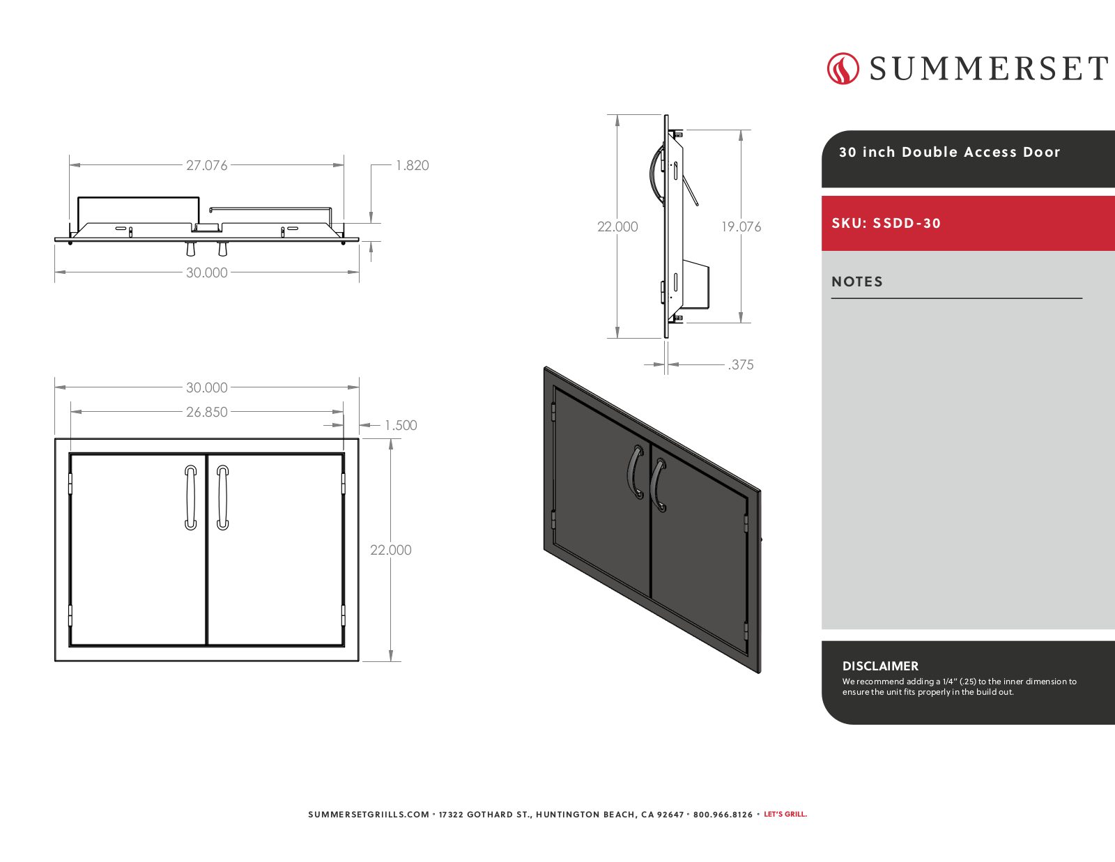 Summerset SSDD-30 Line Drawing - ManualMachine.com