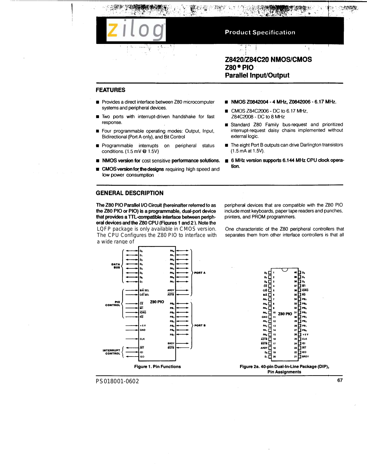 Datasheet Z84C2006PEG Specification - ManualMachine.com