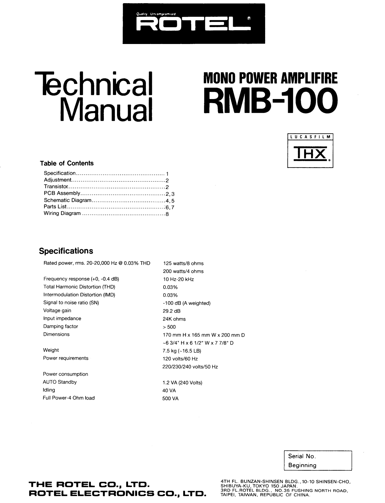 Rotel RMB-100 Service manual