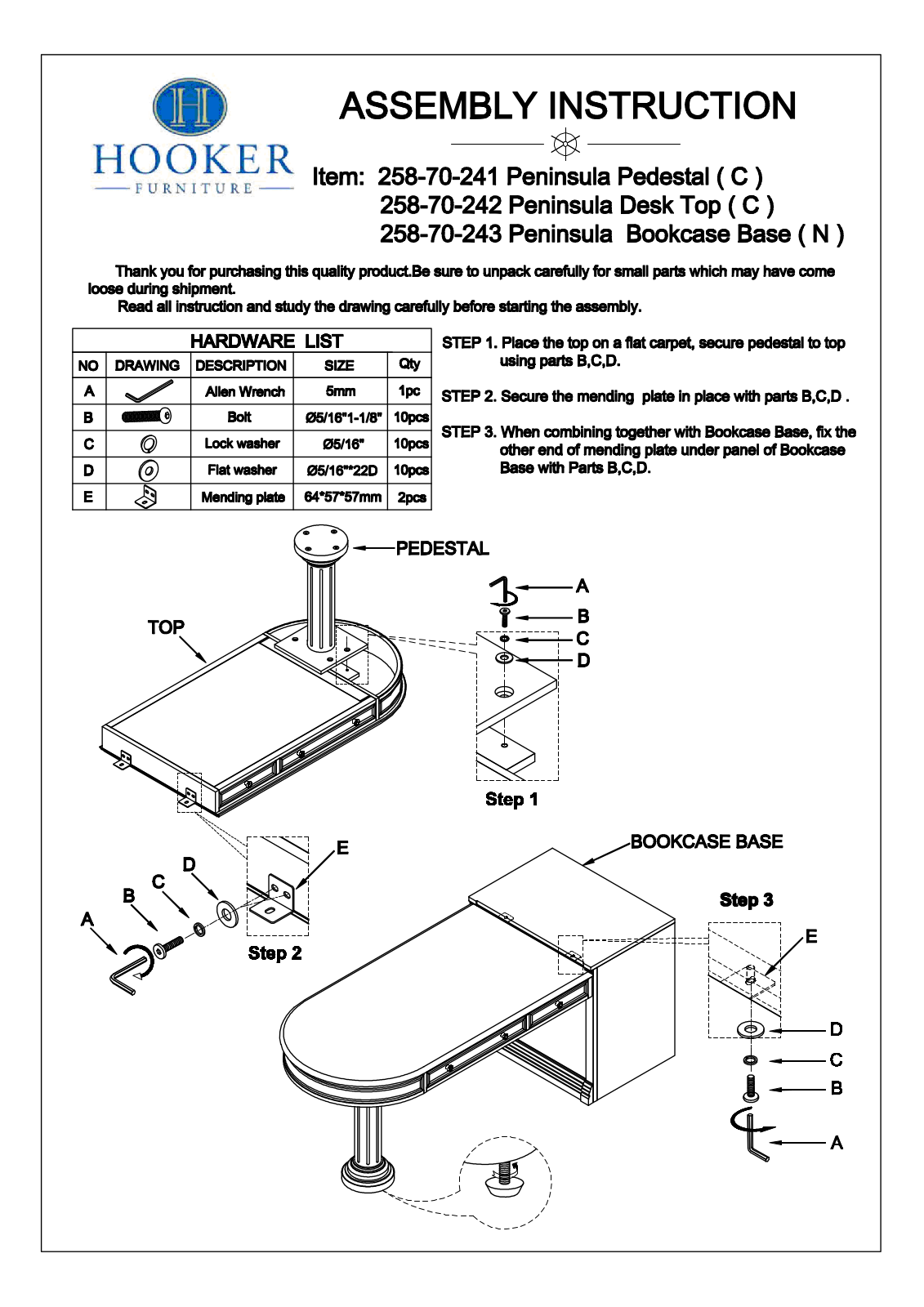 Hooker Furniture 25870424 Assembly Guide